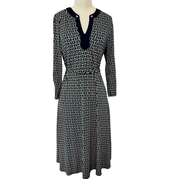 PerSeption Concept Navy Blue/White Geometric Chain Link Dress, Size Medium - Picture 1 of 7